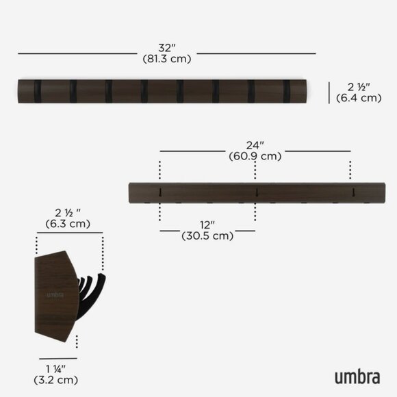 Umbra Flip 8 Wall Hook Walnut Coat Rack - Picture 3 of 3